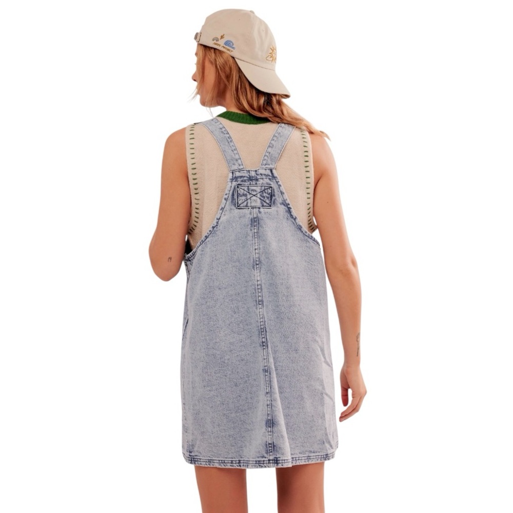 Free People Indigo Overall Mini Dress Top - Picture 2 of 7